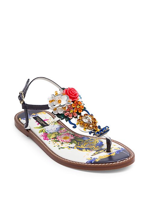 Dolce & Gabbana - Maiolica Crystal-Embellished Floral-Print Sandals