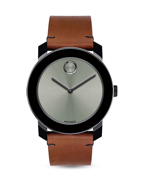 Movado - Bold Stainless Steel and Leather Strap Quartz Watch