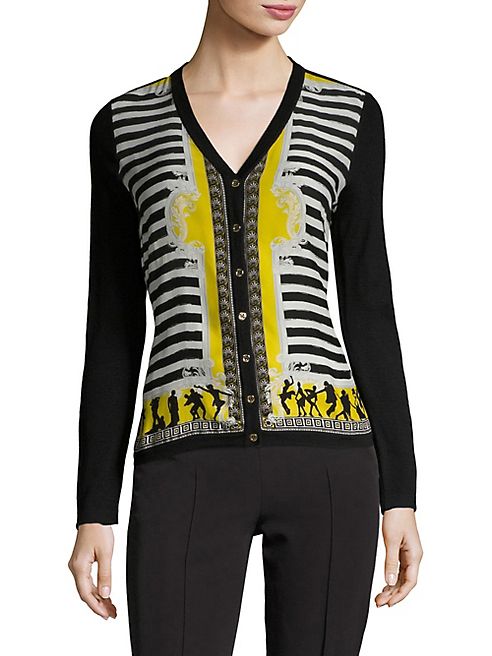 Versace Collection - Printed Striped Silk & Wool Cardigan