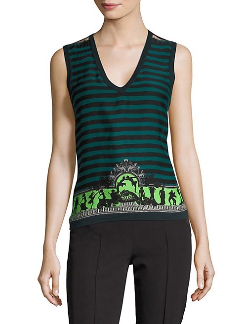 Versace Collection - Striped Wool & Silk V-Neck Shell