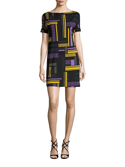 Versace Collection - Printed Jersey Cold-Shoulder Shift Dress