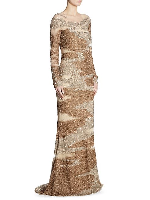 Pamella Roland - Brushstroke Sequin-Embroidered Gown