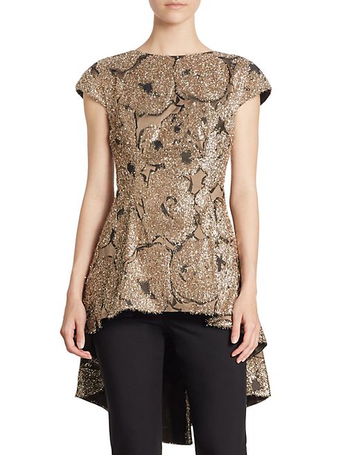 Lela Rose - Embellished Flounce Top