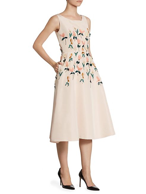 Lela Rose - Silk Tulip Embroidered Dress