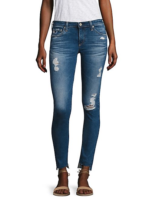 AG - Distressed Step Hem Legging Ankle Jeans