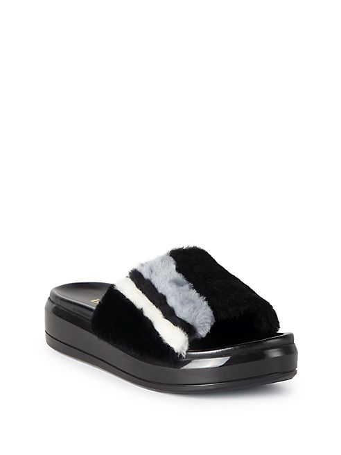 Prada - Striped Mink Fur Slides