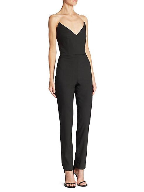 Oscar de la Renta - Strapless Deep V-Neck Jumpsuit