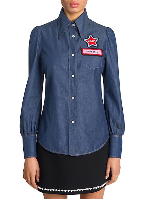 Miu Miu - Patched Denim Button-Down Shirt