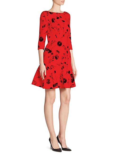 Oscar de la Renta - Floral-Print Wool Dress