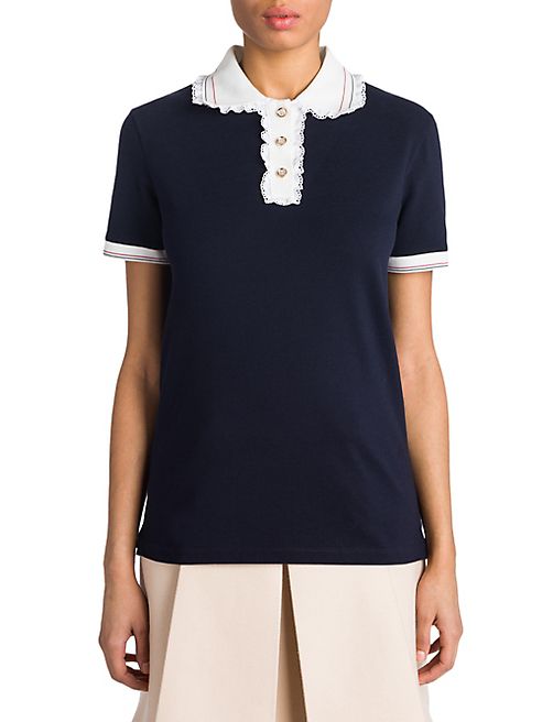 Miu Miu - Lace-Trimmed Cotton Pique Polo