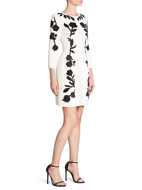 Oscar de la Renta - Wool Floral Embroidered Dress