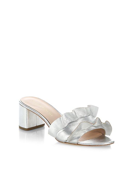 Loeffler Randall - Vera Ruffle Metallic Leather Slide Sandals