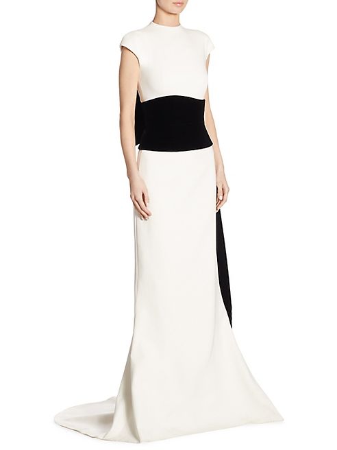 Oscar de la Renta - Bow-Detail Silk Cap Sleeve Gown