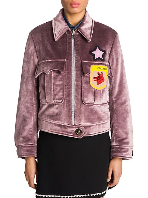 Miu Miu - Patched Velvet Zip Jacket