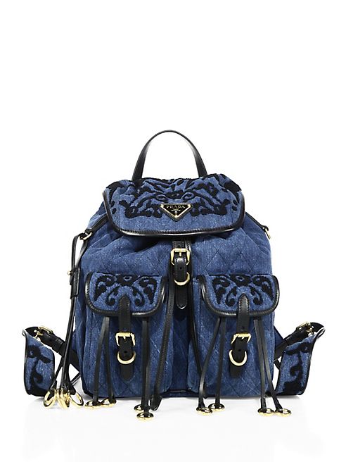 Prada - Embroidered Denim Backpack