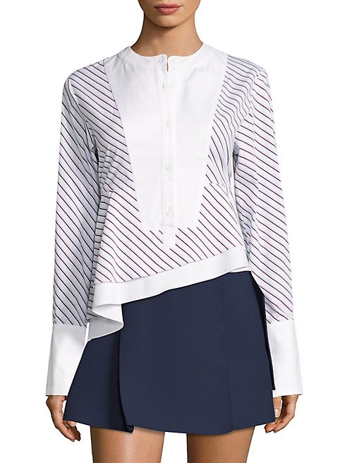 Carven - Asymmetrical Striped Poplin Top