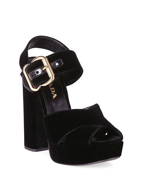 Prada - Velvet Platform Slingback Sandals