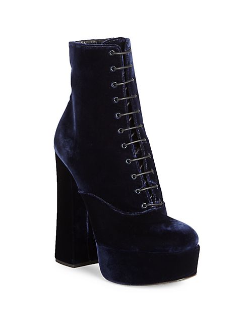 Prada - Velvet Lace-Up Platform Booties