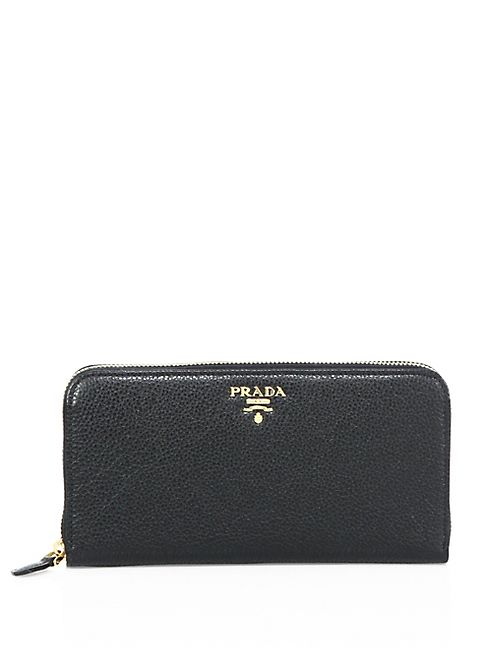 Prada - Pebble Leather Two-Tone Zip Wallet