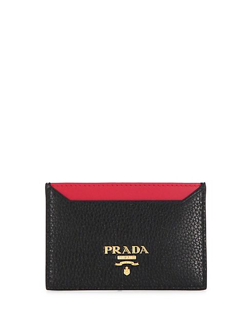 Prada - Pebble Leather Two-Tone Credit Card Holder