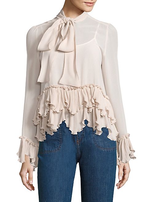 See by Chloé - Tie-Neck Peplum Blouse