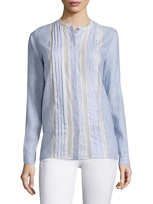 Elie Tahari - Buffy Lace-Inset Linen Blouse