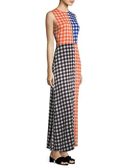 Diane von Furstenberg - Colorblock Gingham Maxi Dress