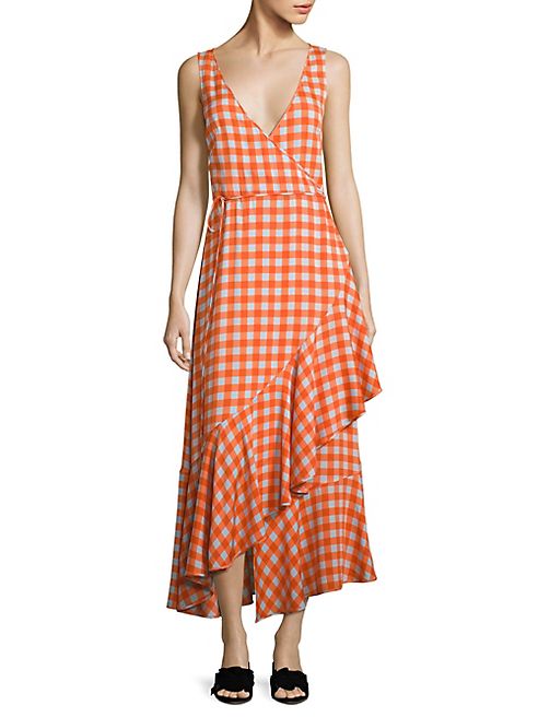 Diane von Furstenberg - Gingham Asymmetrical Ruffled Midi Dress