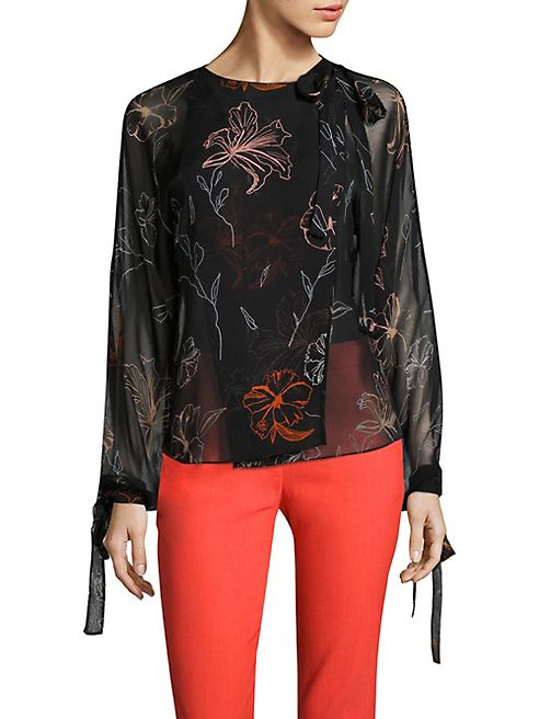 Diane von Furstenberg - Tie-Neck Slit Silk Blouse