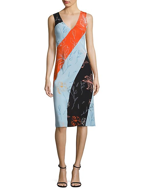 Diane von Furstenberg - Colorblock Bias-Cut Silk Midi Dress