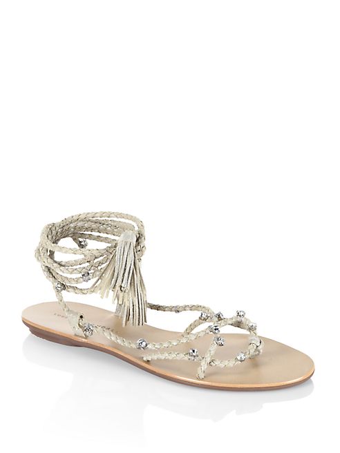 Loeffler Randall - Bo Glitter Metallic & Rhinestone Leather Wrap Sandals