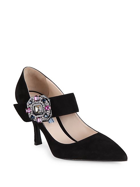 Prada - Jeweled Velvet Mary Jane Pumps