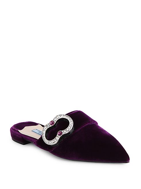 Prada - Jeweled Velvet Flat Mules