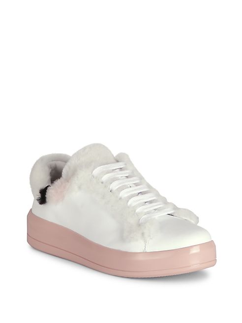 Prada - Shearling-Trimmed Leather Platform Sneakers