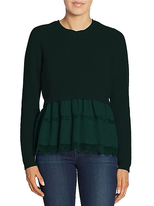 NO. 21 - Layered Rib-Knit Peplum Sweater