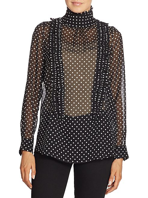 NO. 21 - Ruffled Polka Dot Silk Blouse