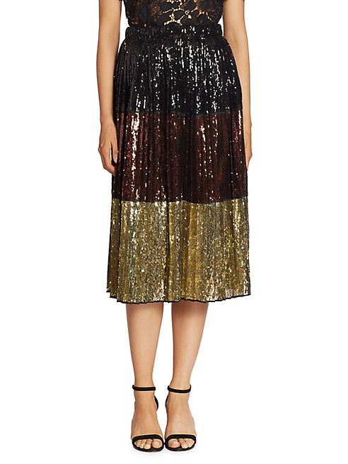 NO. 21 - Metallic Sequined Colorblock Skirt