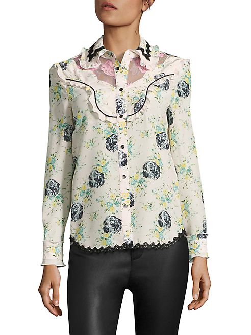 COACH 1941 - Printed Silk & Lace Western Blouse