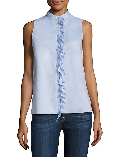 Tibi - Oxford Sleeveless Ruffle Top