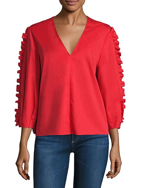 Tibi - Satin Poplin Ruffle Top