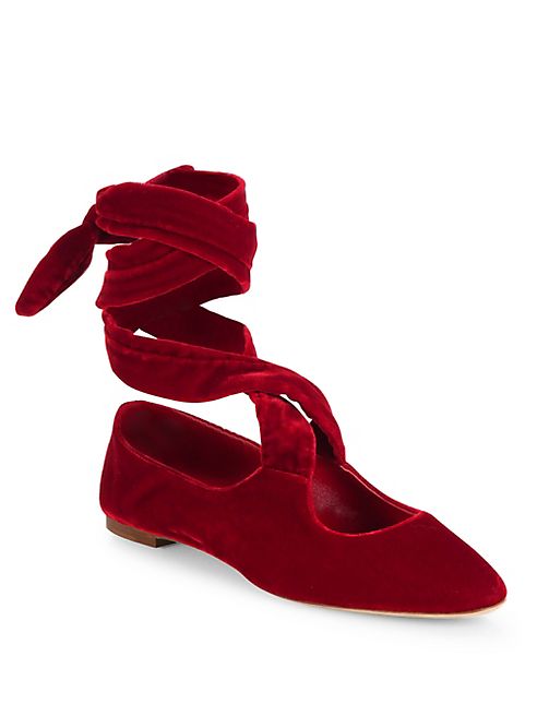 The Row - Elodie Velvet Ankle-Wrap Ballet Flats