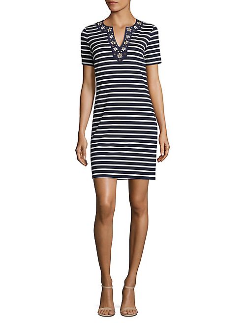 MICHAEL MICHAEL KORS - Embellished Striped Sheath Dress