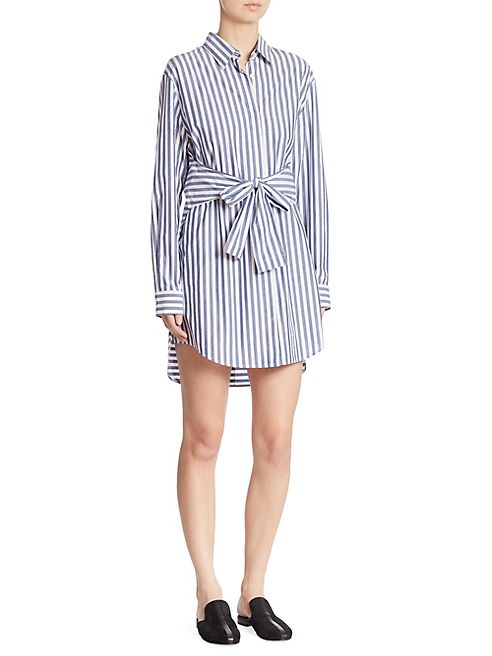 T by Alexander Wang - Tie-Front Striped Shirtdress