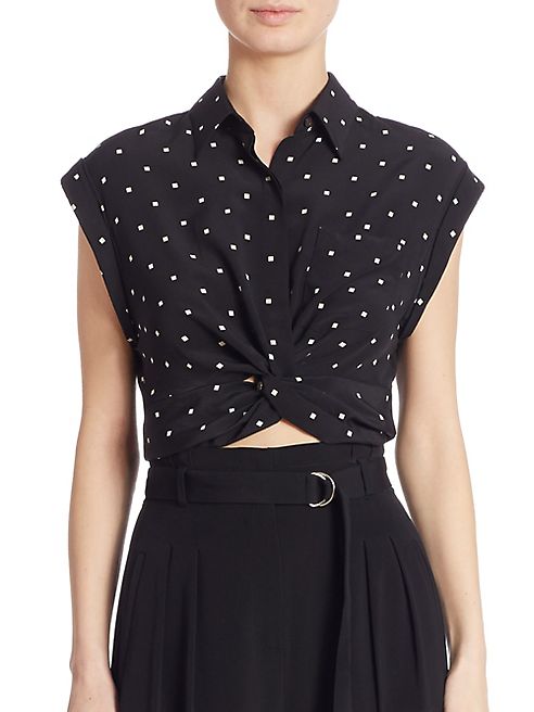 T by Alexander Wang - Knotted Cropped Silk Shirt