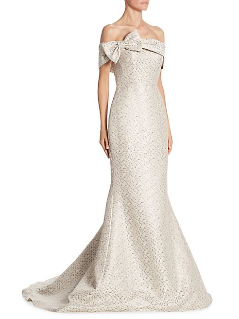 Teri Jon by Rickie Freeman - Bow Gown Platinum Gown