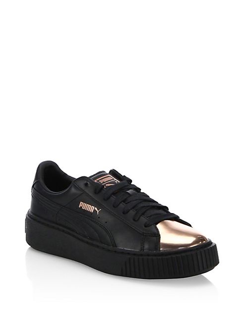 PUMA - Leather Basket Platform Metallic Sneakers