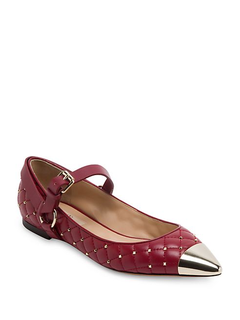 Valentino - Rockstud Spike Leather Cap Toe Ballet Flats