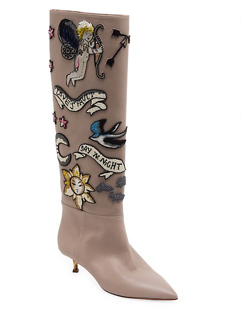 Valentino - Twisteel Tall Beaded Leather Boots