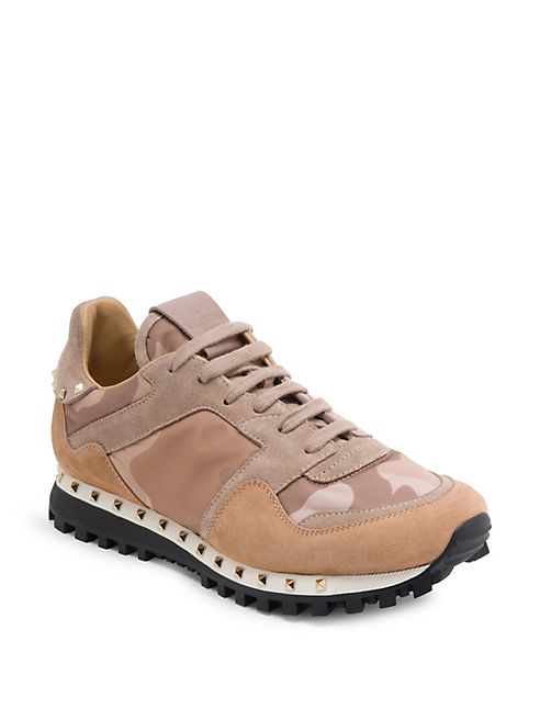 Valentino - Studded Suede & Camo Sneakers