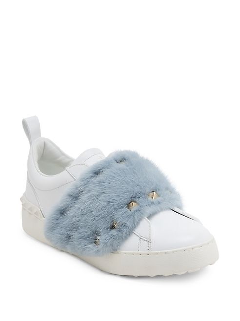 Valentino - Rockstud Mink Fur & Leather Sneakers